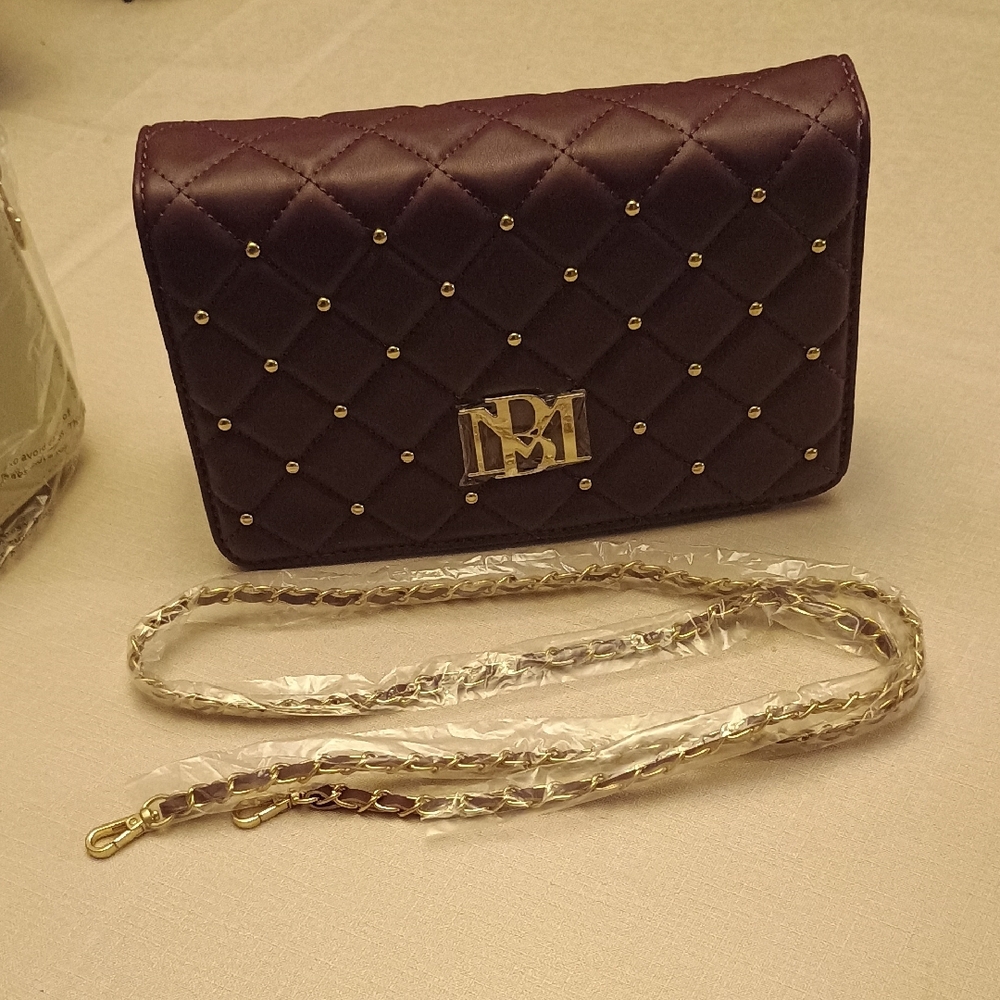 Badgley Mischka Quilted Purple Clutch with Gold Chain